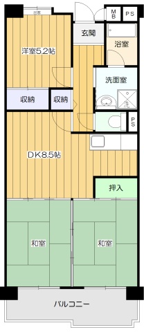 【公社賃貸】ペア歌島−Aタイプ／3DK／60.96�u